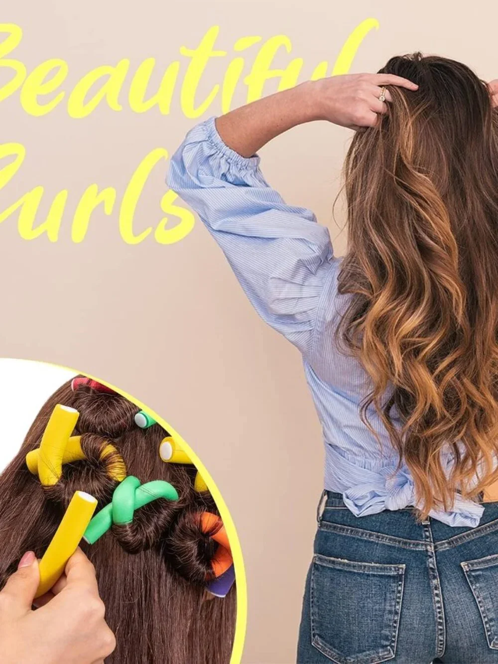 47 pcs 7'' Hair Curlers Rollers Flexi Rods Flexible Curling Rods Set No Heat Hea